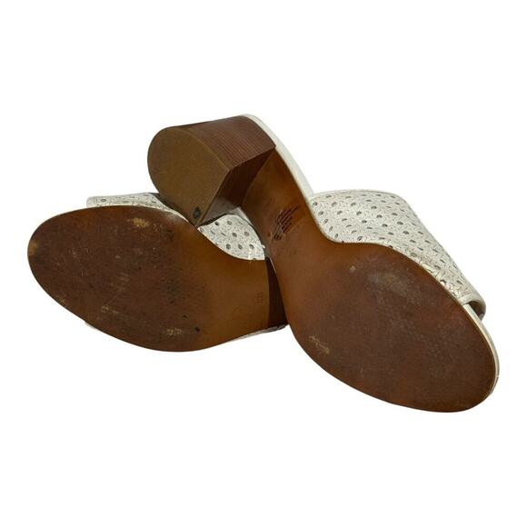 Cole Haan Woven Block Heel Mulkes Womens 8 B White Leather Peep Toe Sandals - Picture 8 of 8